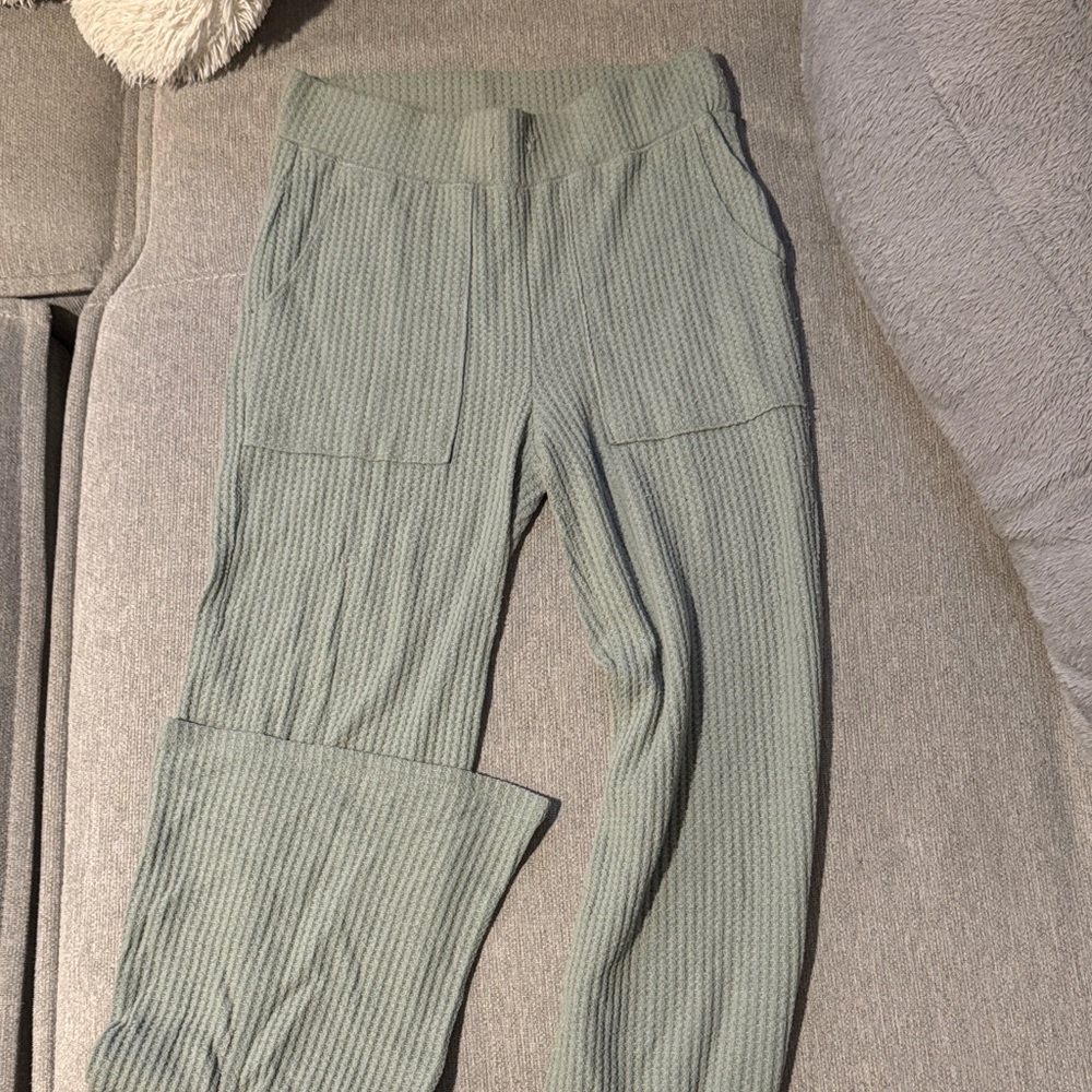Green waffle flare pants